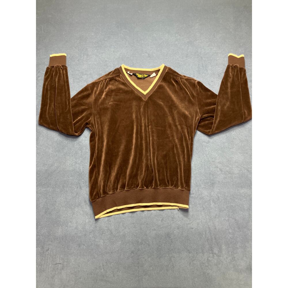 Y2K Style Vintage Velour Pullover Women’s Size L Espresso Brown color Beige Trim